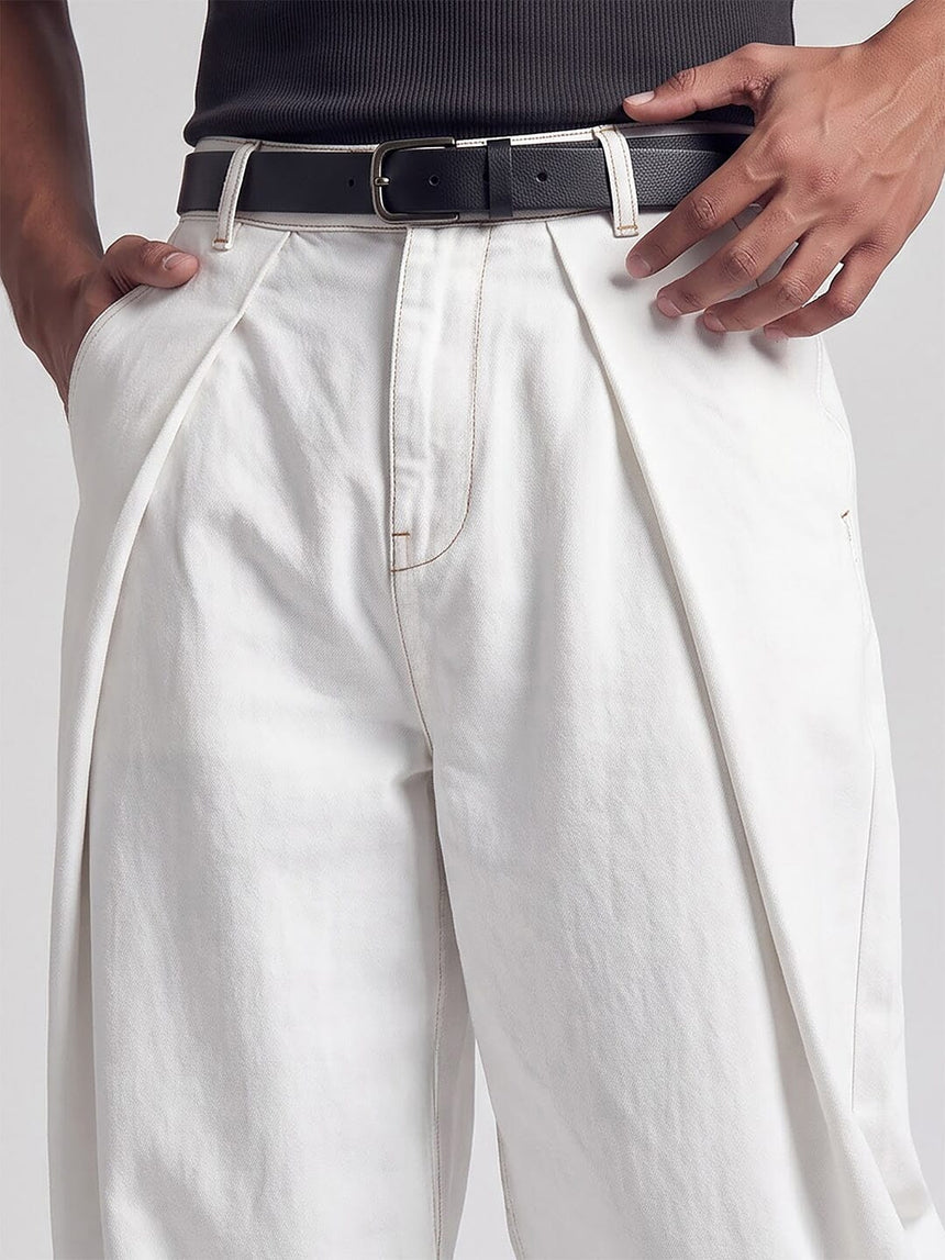 White washed Pleated Denim Jeans Fugazee
