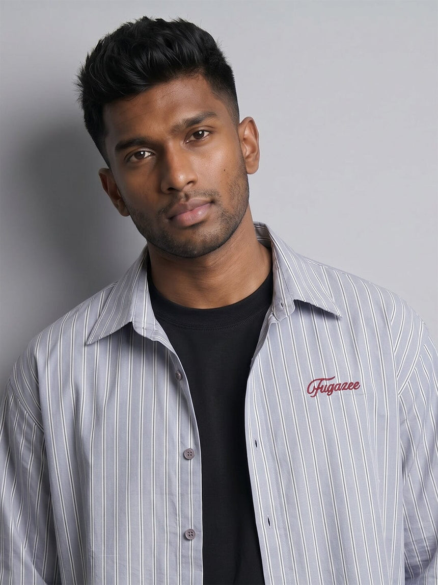Heather Blue Striped Cropped Shirt Shirts Fugazee