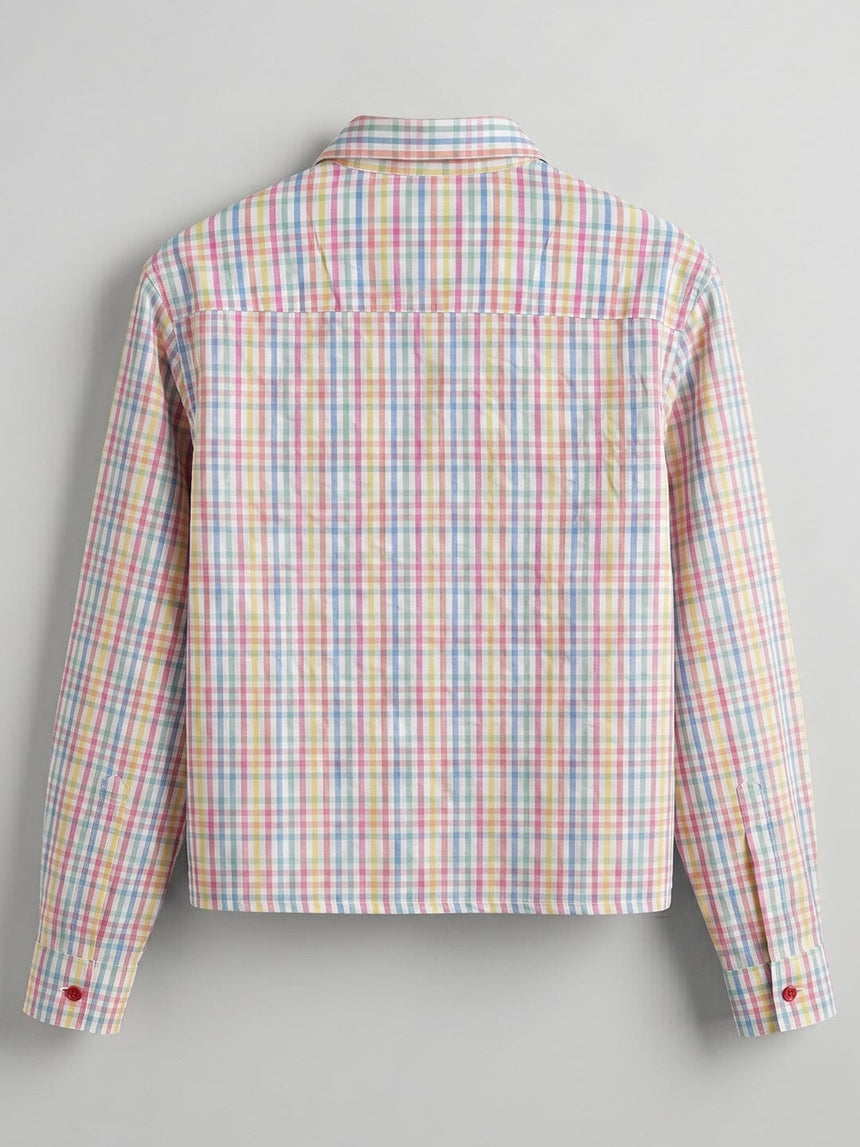 Rainbow Checkered Seersucker Cropped Shirt Shirts Fugazee