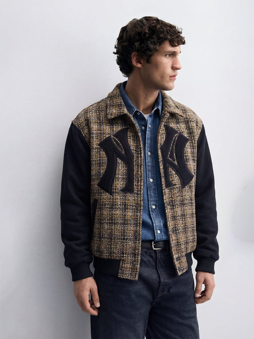 Yellow Tweed Ny Applique Bomber Jacket Jackets Fugazee