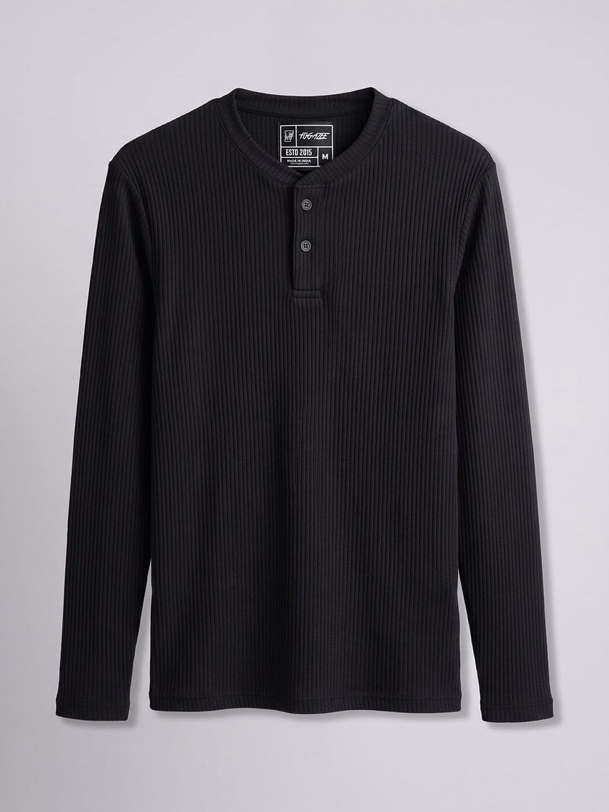 Black Parker Ribbed Henley Tshirt T-Shirts Fugazee