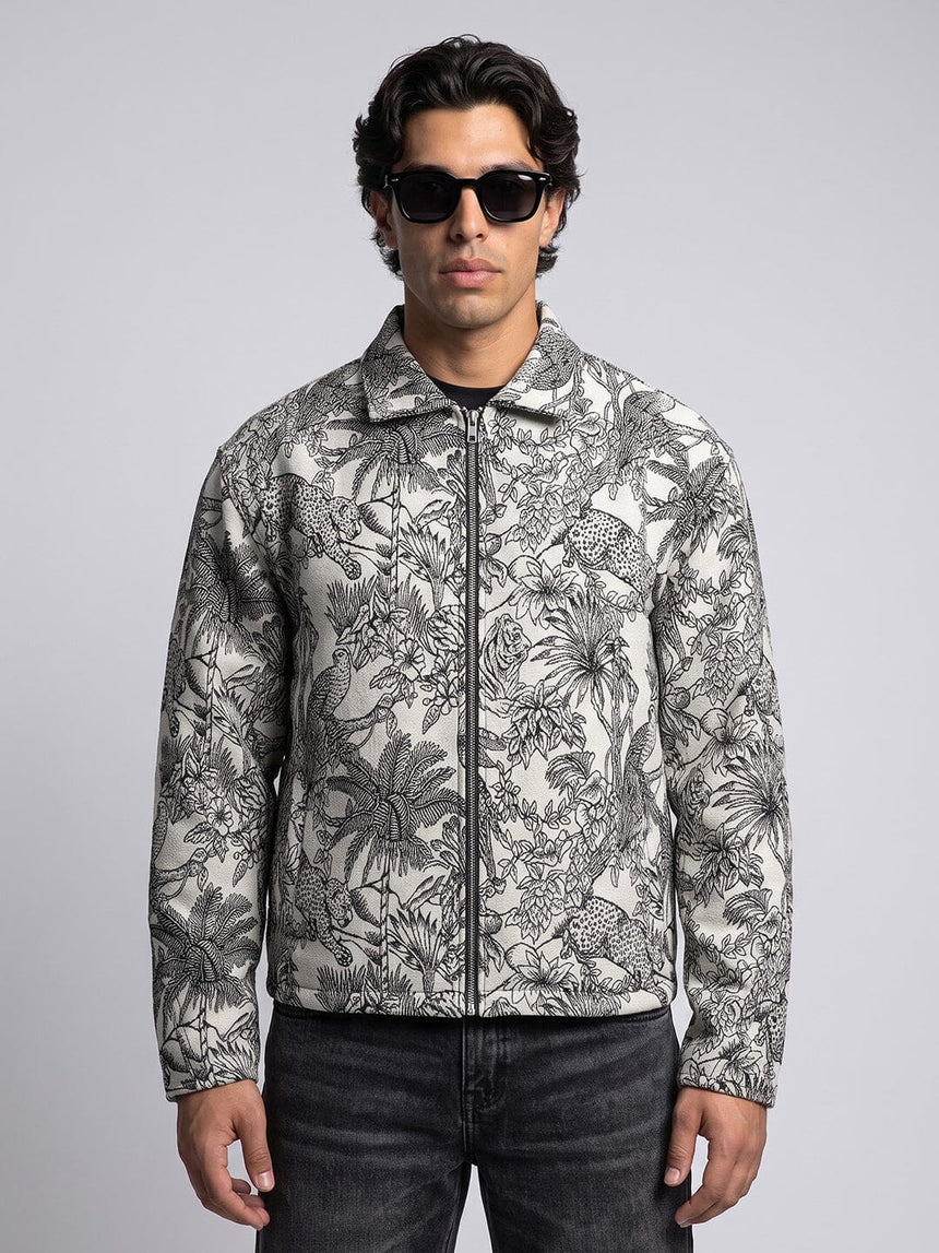 Ecru Tiger Tapersty Cropped Harrington Jacket Jackets Fugazee