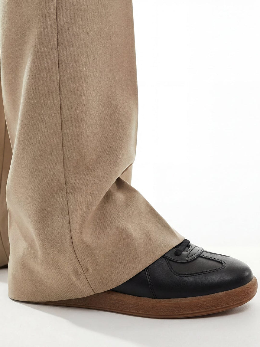 Beige High waisted Bell Bottom Trousers Trousers Fugazee
