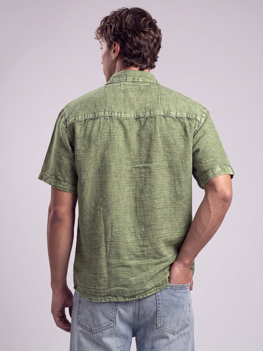 Green Dyed Acid Wash Linen Shirt Shirts Fugazee
