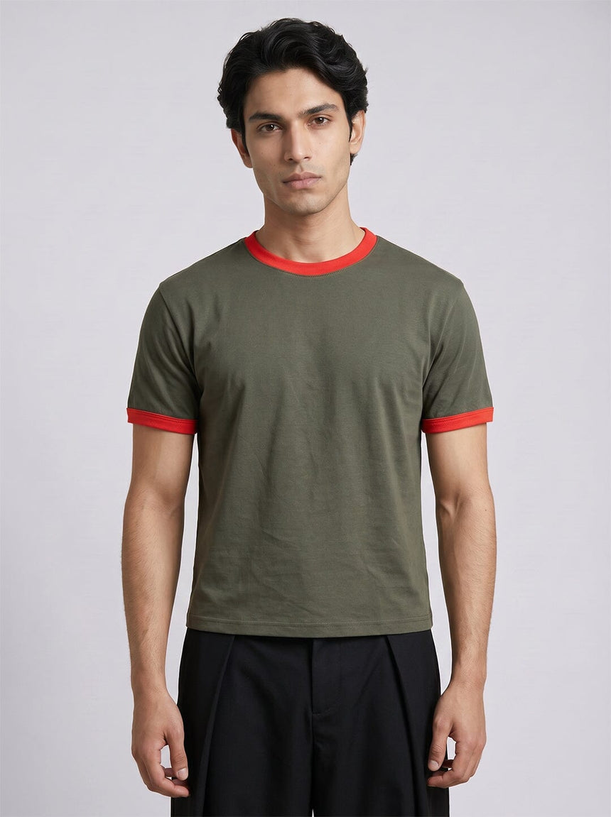 Khaki Ringer Cropped Tshirt