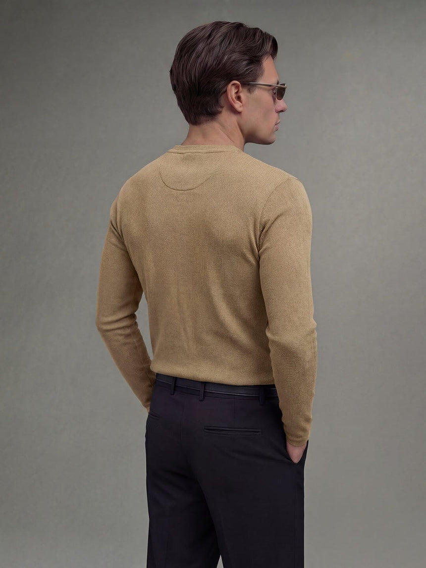Beige Ribbed Henley Longsleeves Tshirt T-Shirts Fugazee