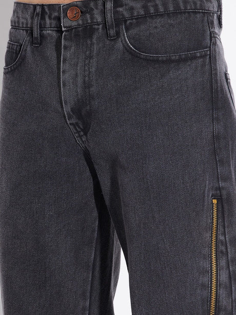 Black Zipped Adjustable Flared Denim Jeans Fugazee