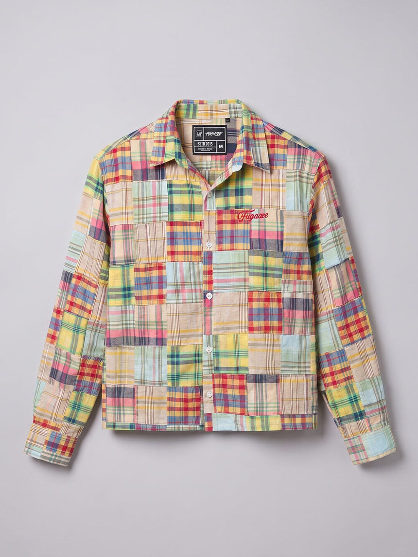 Multicolour Patchwork Plaid Cropped Shirt Shirts Fugazee