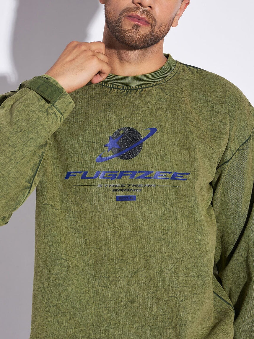 Green Acid Washed Sweatshirt Sweatshirts Fugazee