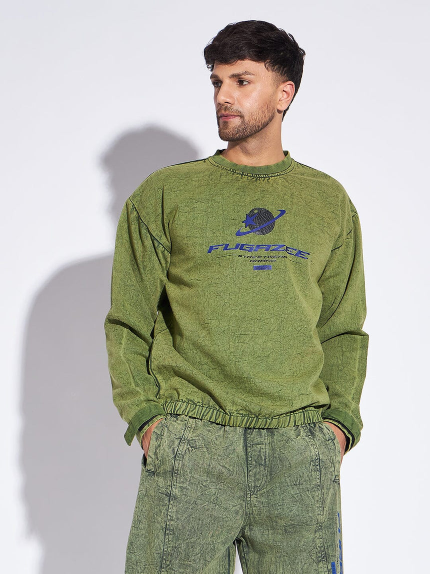 Green Acid Washed Sweatshirt Sweatshirts Fugazee
