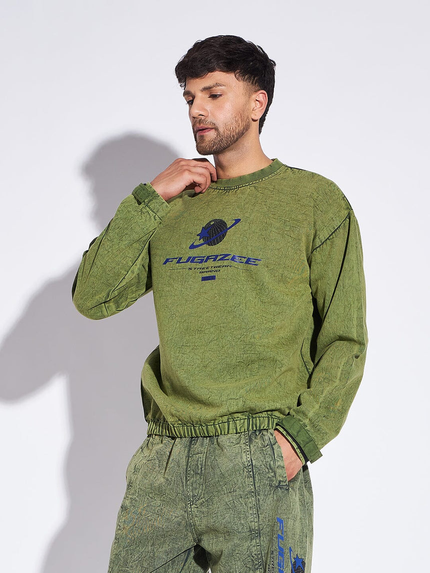 Green Acid Washed Sweatshirt Sweatshirts Fugazee