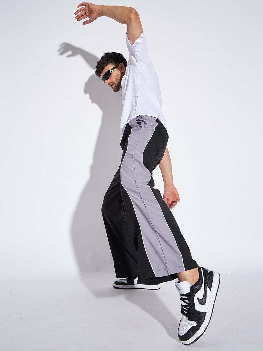 Black & Grey Wavy Panel Trackpants Trackpants Fugazee