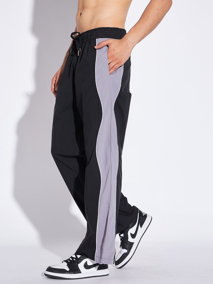 Black & Grey Wavy Panel Trackpants Trackpants Fugazee