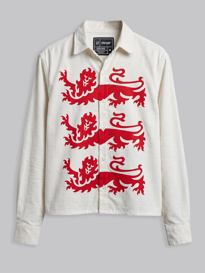 Ecru Lions Graphic Cropped Corduroy Shirt Shirts Fugazee