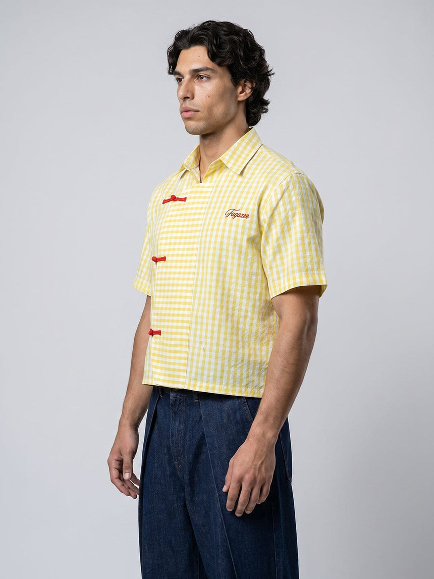 Yellow Checkered Seersucker Cropped Shirt Shirts Fugazee