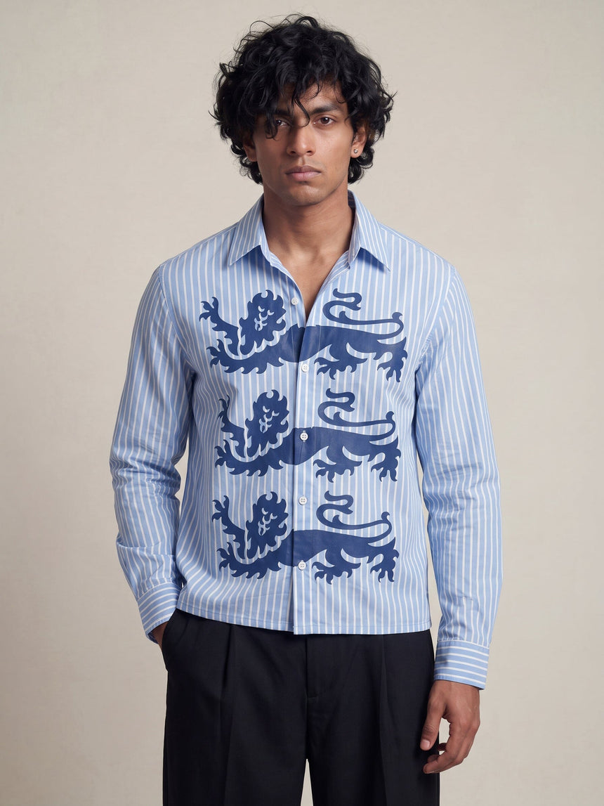 Chambray Blue Lions Graphic Cropped Shirt Shirts Fugazee