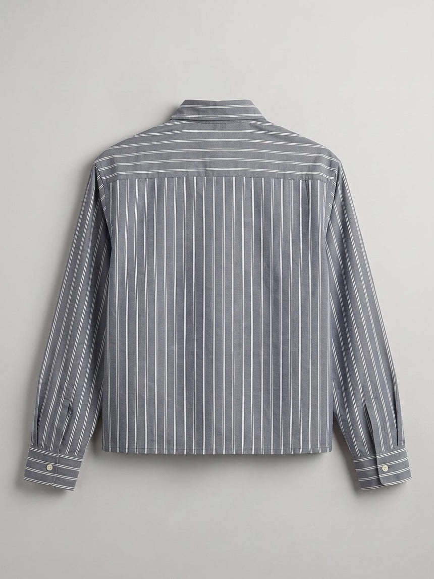 Charcoal Striped Embroidered Cropped Shirt Shirts Fugazee