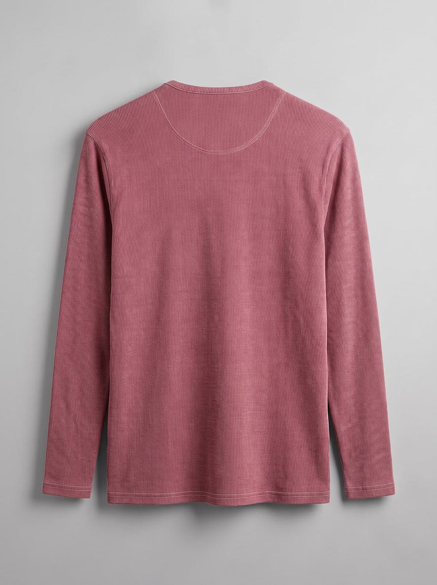Crimson Acid Washed Ribbed Longsleeve Henley Tshirt T-Shirts Fugazee