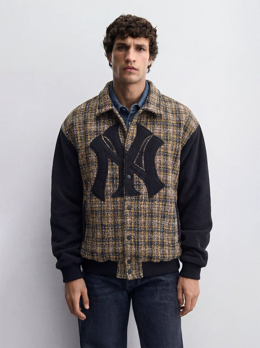 Yellow Tweed Ny Applique Bomber Jacket Jackets Fugazee
