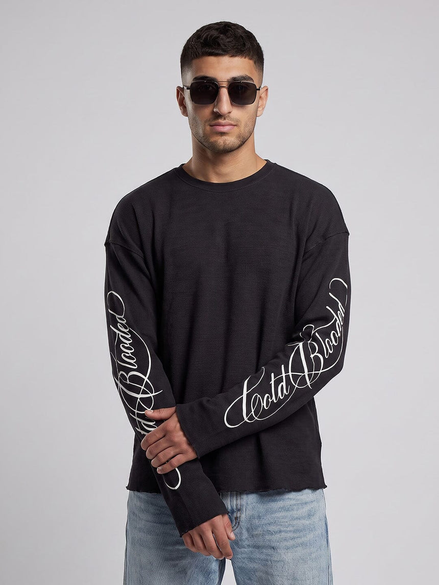 Black Cold Blooded Cropped Waffle Tshirt T-Shirts Fugazee