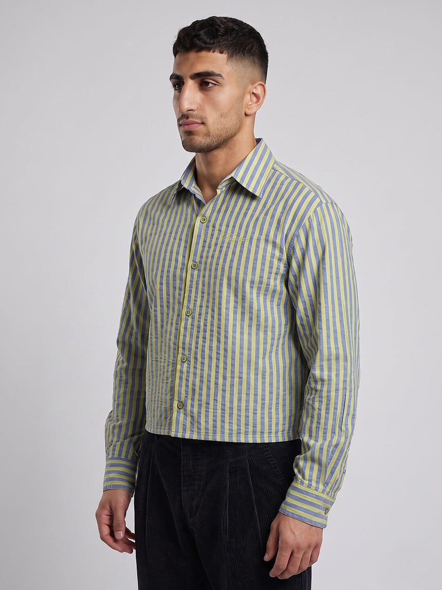 Warm Green & Blue Striped Cropped Shirt Shirts Fugazee