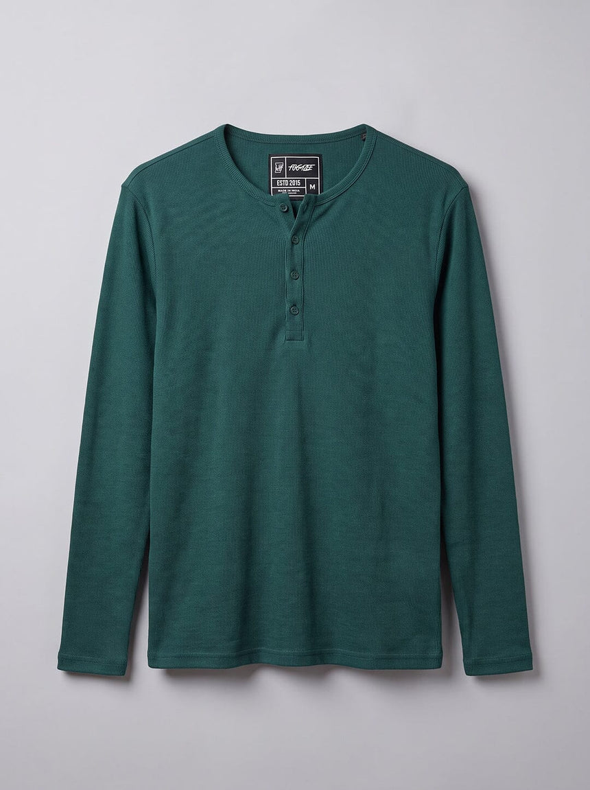 Bottle Green Ribbed Henley Tshirt T-Shirts Fugazee