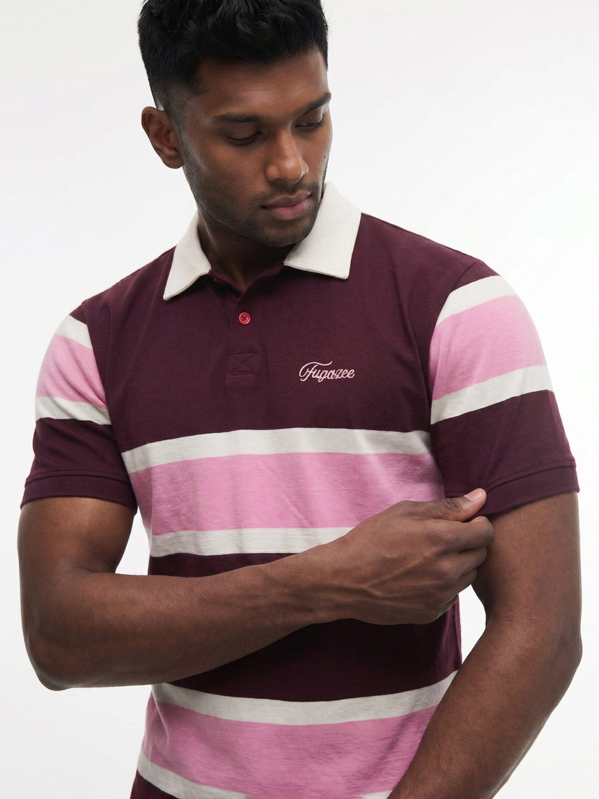 Crimson Striped Cropped Polo Tshirt T-Shirts Fugazee