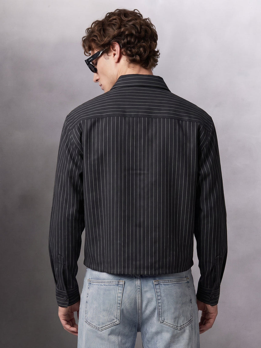 Black Striped Cropped Full Sleeves Shirt Shirts Fugazee