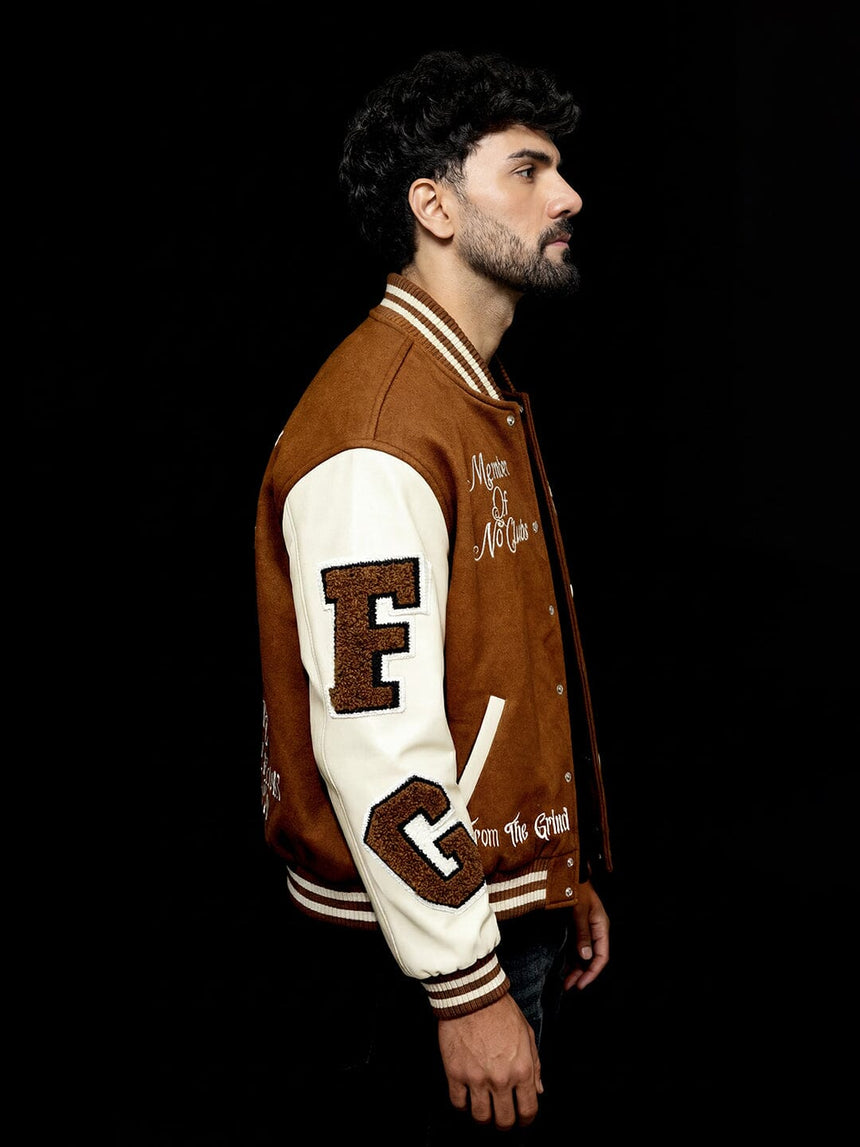 Brown Woollen Letterman Varsity Jacket Jackets Fugazee