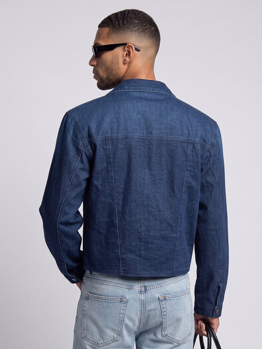 Indigo Blazer Style Cropped Clasped Jacket Jackets Fugazee