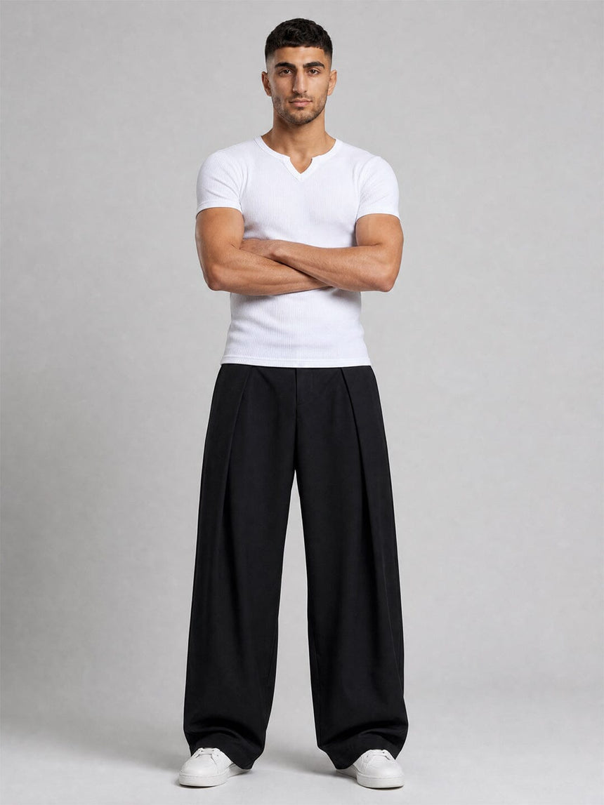 White Notch Neck Ribbed Tshirt T-Shirts Fugazee