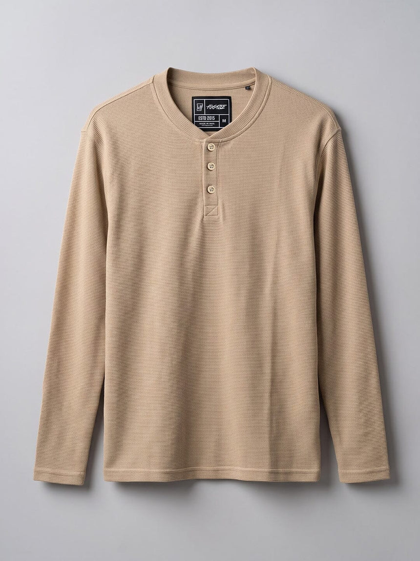 Beige Waffle Relaxed Henley Tshirt T-Shirts Fugazee