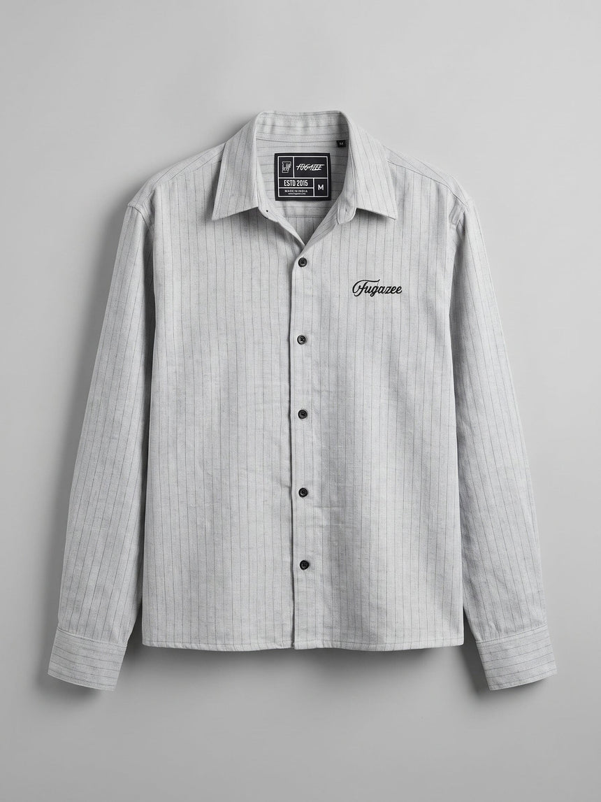 Grey Striped Cropped Full Sleeves Shirt Shirts Fugazee