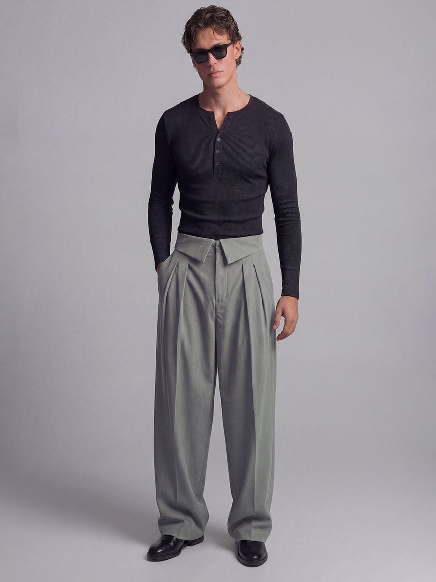 Grey Inverted Waist Tailored Trousers Trousers Fugazee