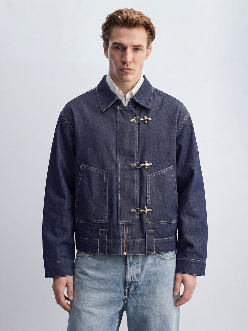 Dark Wash Fireman Clasp Denim Jacket Jackets Fugazee