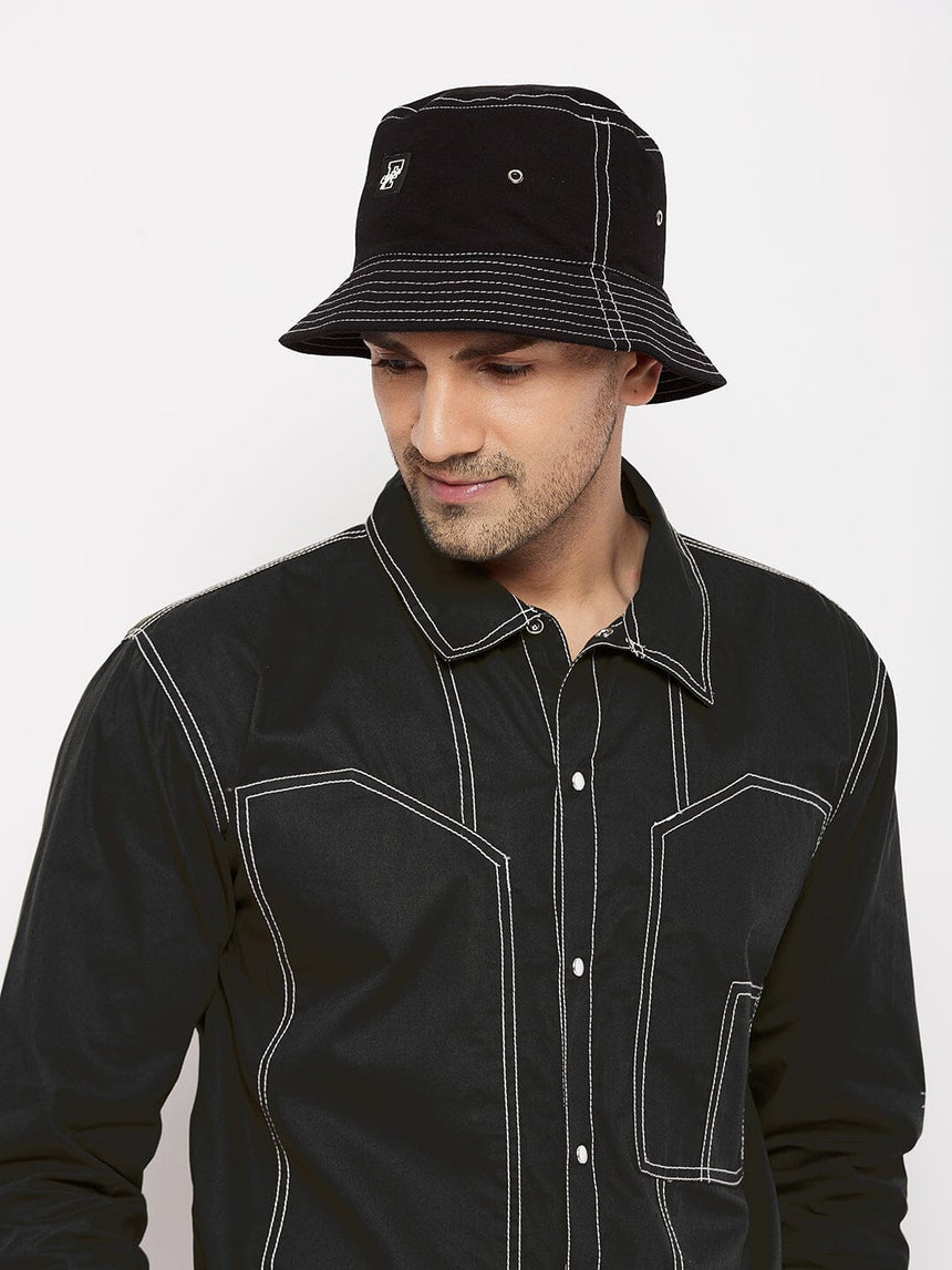 Black Contrast Stitch Bucket Hat Hats FUGAZEE