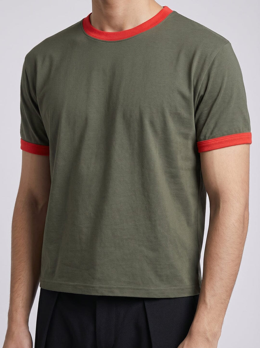Khaki Ringer Cropped Tshirt