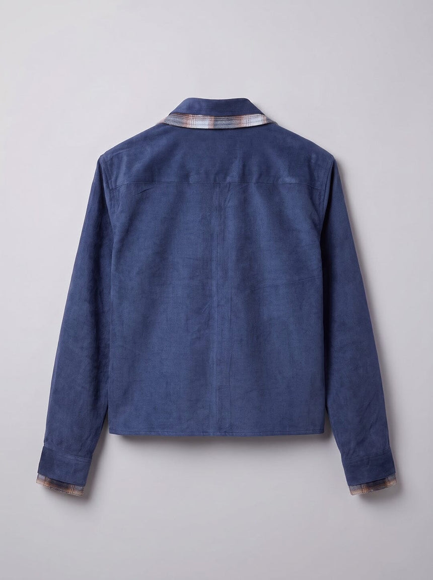 Nautical Blue Corduroy Double Collared Cropped Shirt Shirts Fugazee