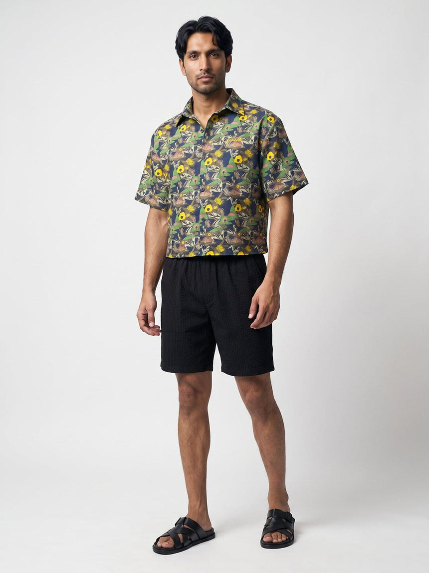 Abstract Floral Graphic Cropped Shirt Shirts Fugazee