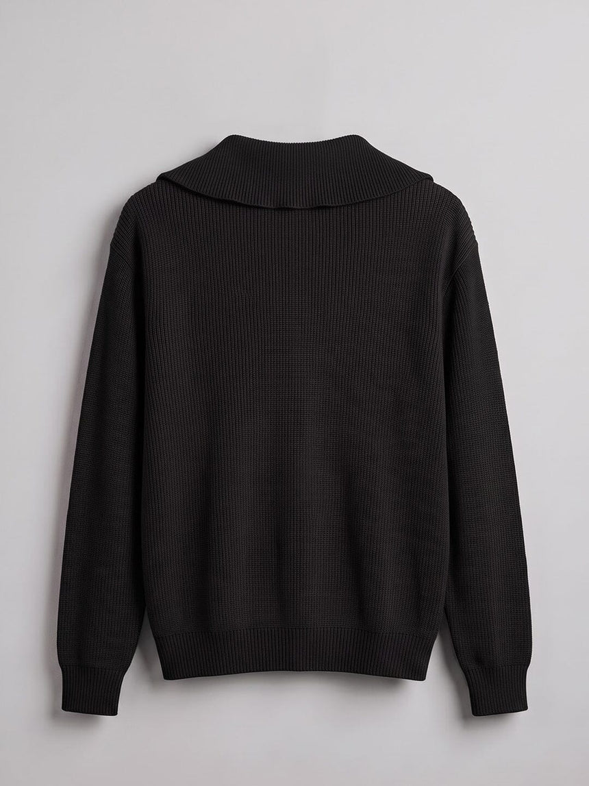 Black Heavy Knit Polo Sweater Sweaters Fugazee