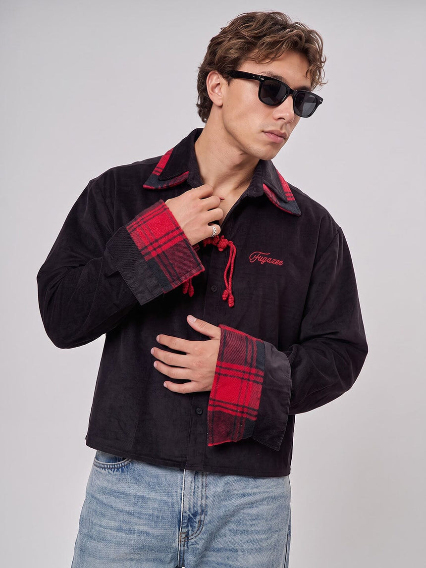 Black Double Collar Cropped Shirt Shirts Fugazee