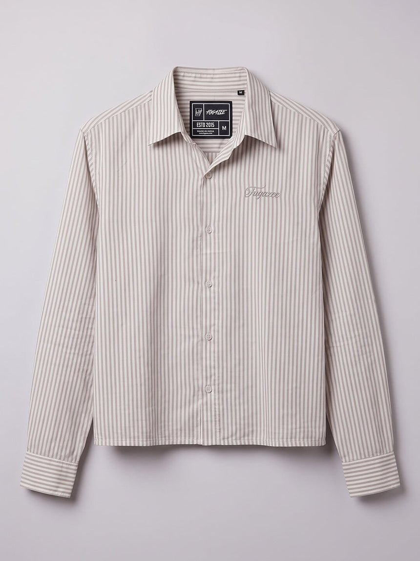 Brown Striped Seersucker Cropped Shirt Shirts Fugazee