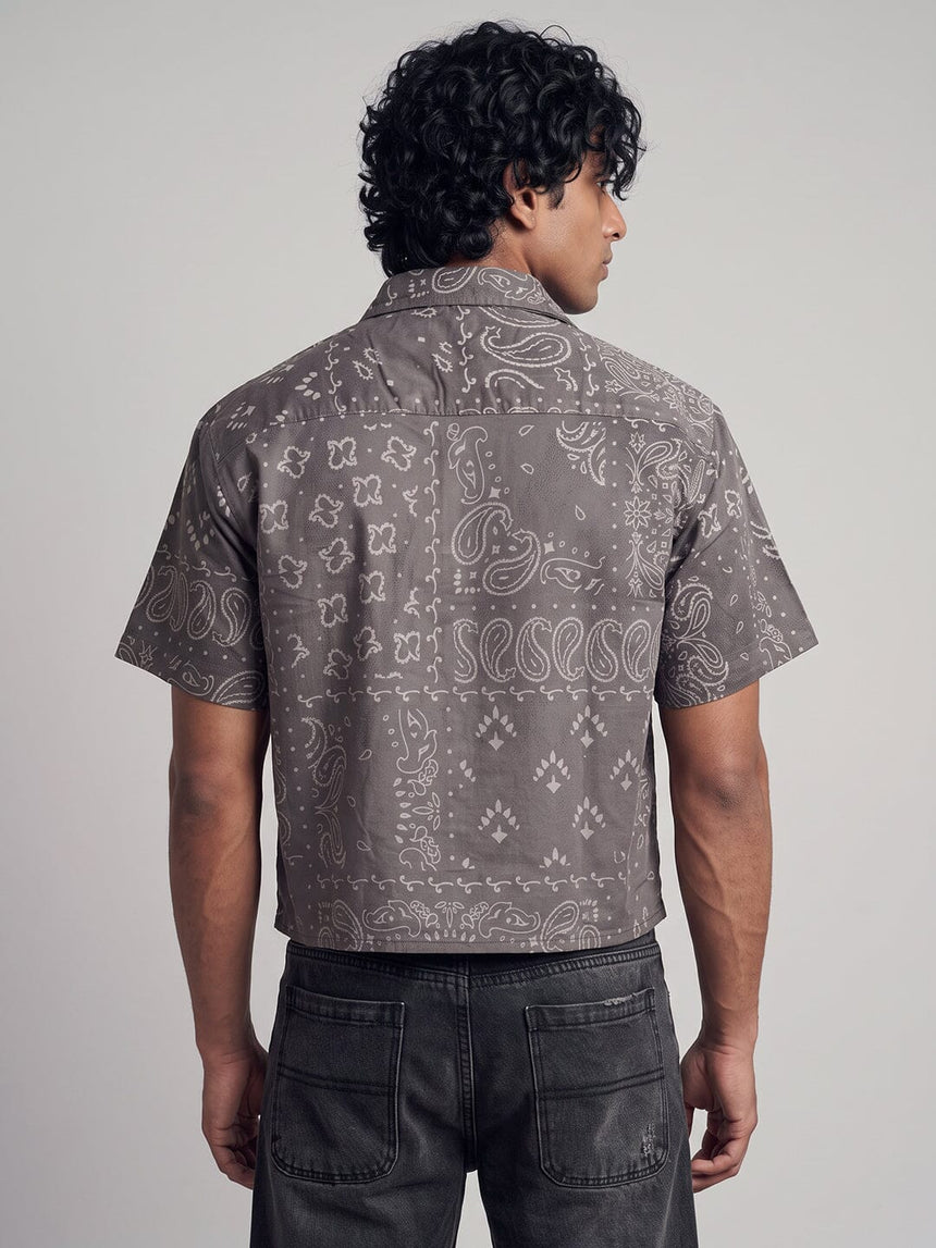 Grey Paisley Cropped Shirt Shirts Fugazee