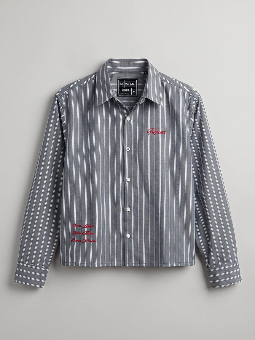 Charcoal Striped Embroidered Cropped Shirt Shirts Fugazee