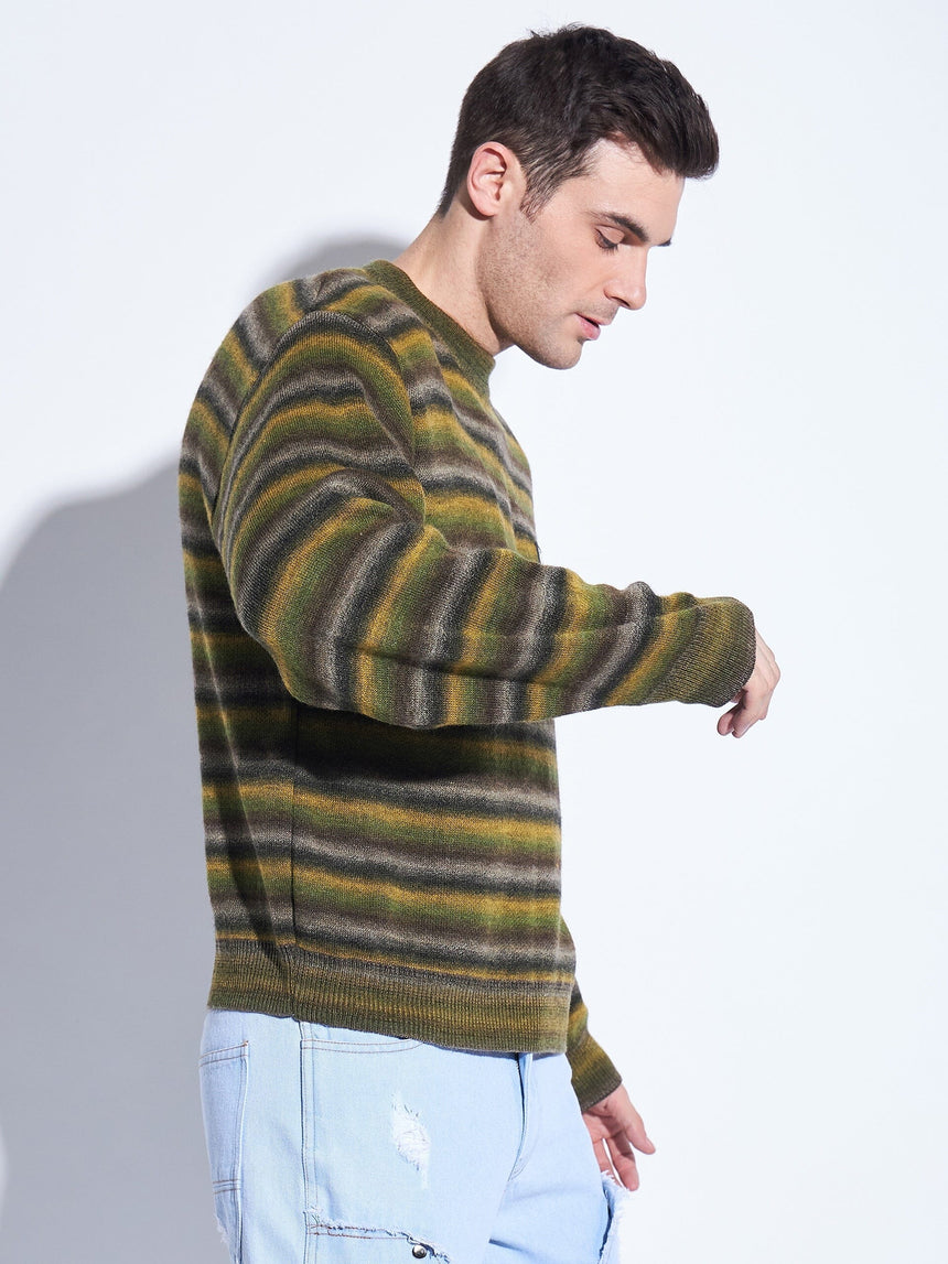 Olive Striped Oversized Sweater Sweaters Fugazee