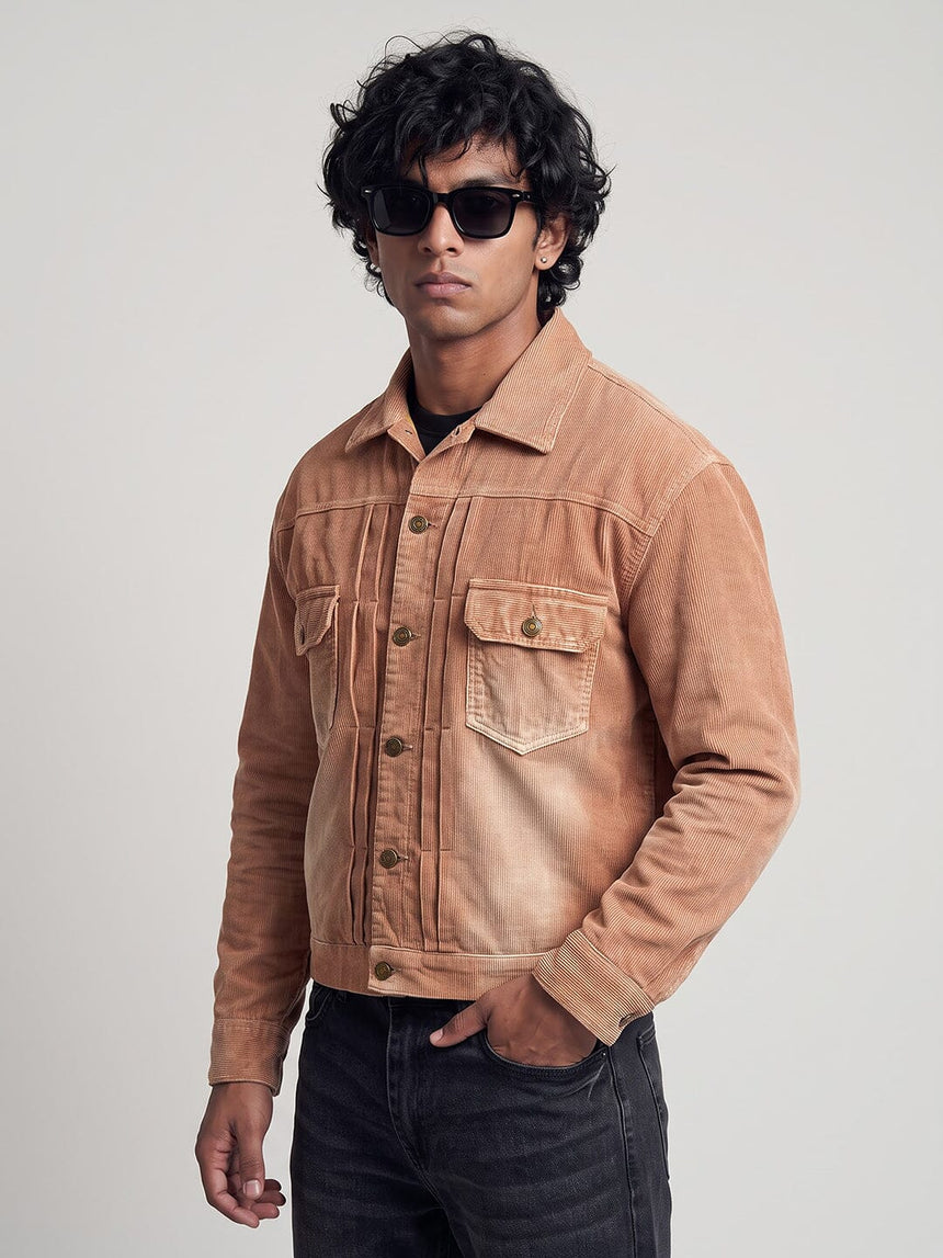 Desert Washed Pleated Corduroy Cropped Jacket Jackets Fugazee