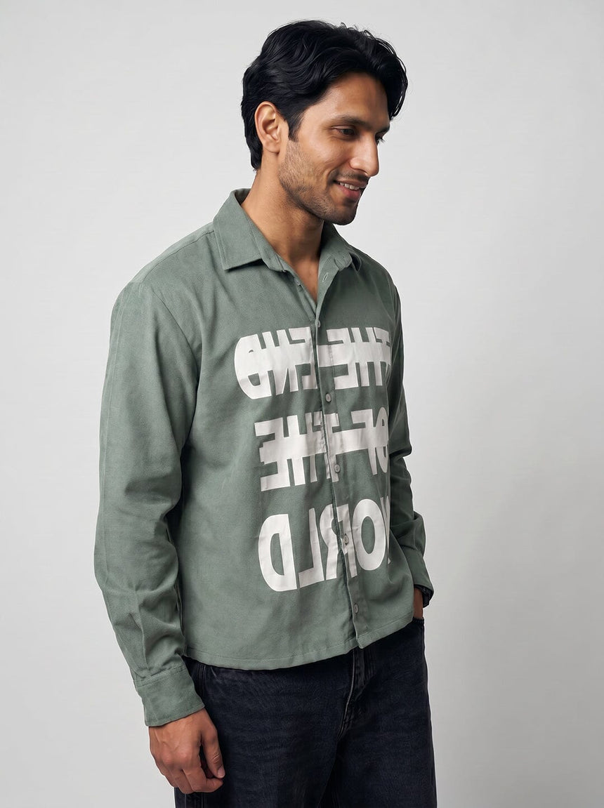 Pine Green Graphic Corduroy Cropped Shirt Shirts Fugazee