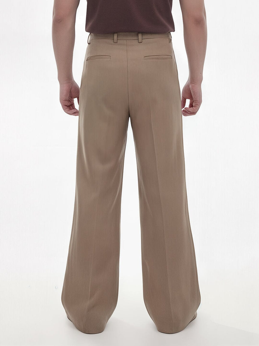 Beige High waisted Bell Bottom Trousers Trousers Fugazee
