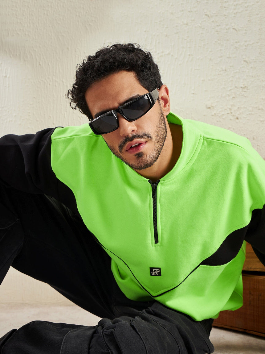 Neon And Black Oversized Cut Sew Sweatshirt Sweatshirts Fugazee