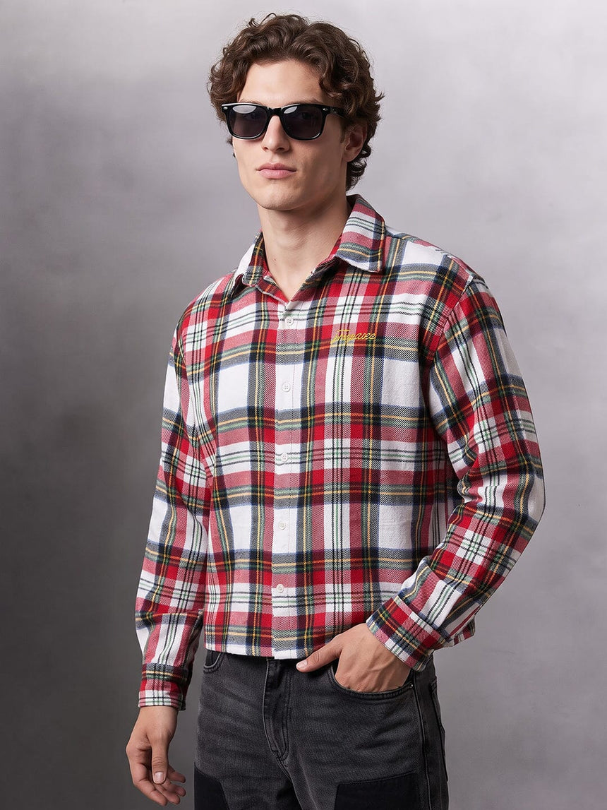Red Striped Flannel Cropped Shirt Shirts Fugazee
